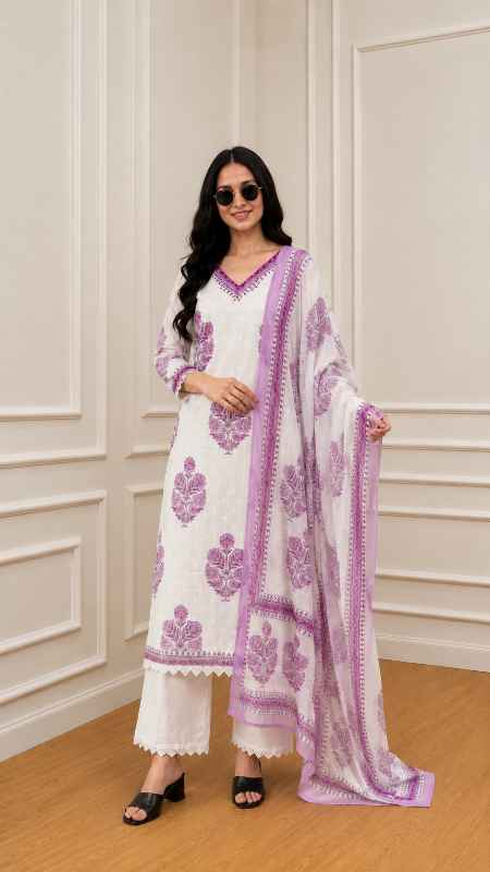Women's Cotton Printed Floral Straight Kurta  set